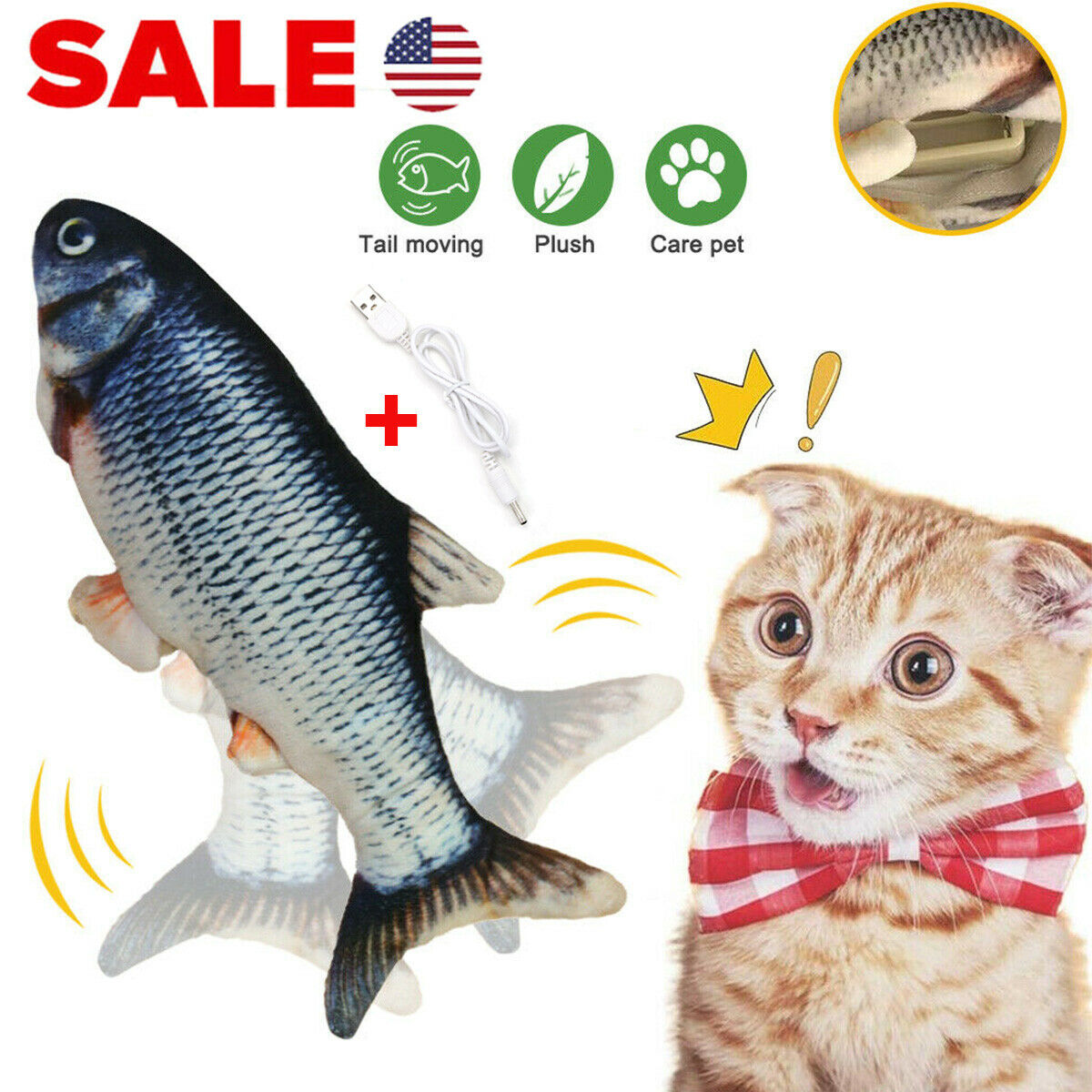 Electric Fish Cat USB Toy Singing and Talking Simulation Jumping Fish Dog  Toy USB Charging Cat and Dog Toy SP99