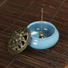 Ceramic Stick Incense Burner & brass Incense Stick base &10pcs sandalwood cones