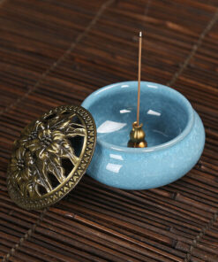 Ceramic Stick Incense Burner & brass Incense Stick base &10pcs sandalwood cones