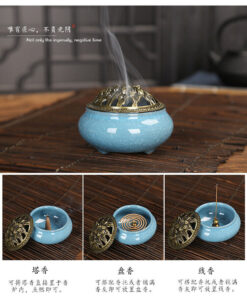 Ceramic Stick Incense Burner & brass Incense Stick base &10pcs sandalwood cones