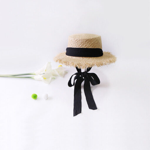 Womens Wide Brim Sun Hat with black Wind Lanyard UPF Summer Straw Sun Hats