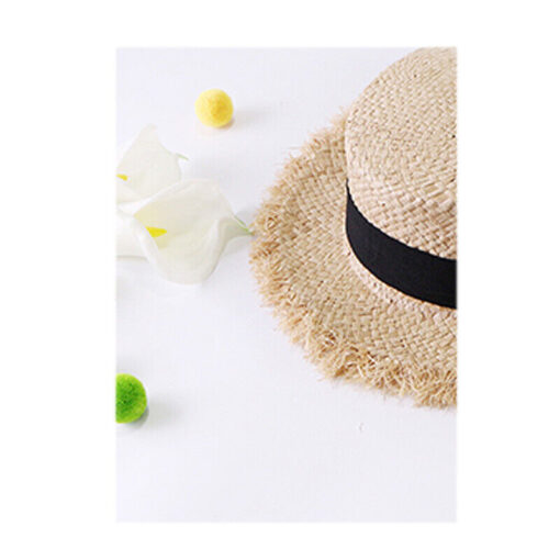 Womens Wide Brim Sun Hat with black Wind Lanyard UPF Summer Straw Sun Hats