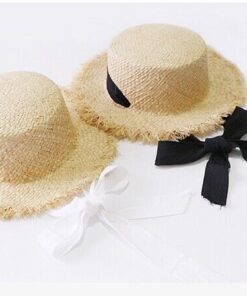 Womens Wide Brim Sun Hat with black Wind Lanyard UPF Summer Straw Sun Hats