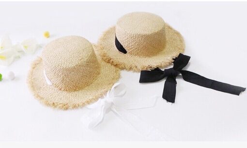 Womens Wide Brim Sun Hat with black Wind Lanyard UPF Summer Straw Sun Hats