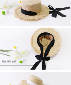 Womens Wide Brim Sun Hat with black Wind Lanyard UPF Summer Straw Sun Hats