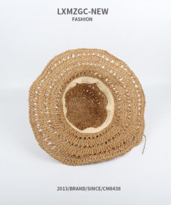 Full Hand made Womens Wide Brim Sun Hat with flower wispy Summer Straw hut beige