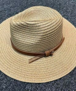 Beach Hat Womens Summer Straw Sun Hat Panama Hat, Ivory and Tan Color US