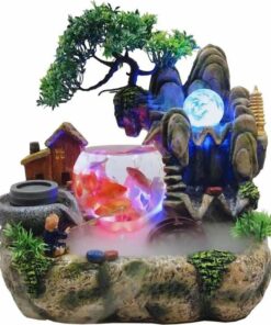 LED Rockery Fountain Waterfall Fengshui Desktop Atomizing Humidifier Indoor Desk