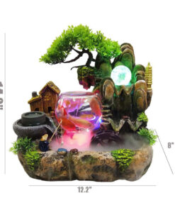 LED Rockery Fountain Waterfall Fengshui Desktop Atomizing Humidifier Indoor Desk