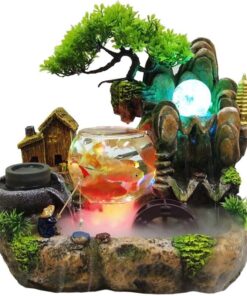 LED Rockery Fountain Waterfall Fengshui Desktop Atomizing Humidifier Indoor Desk