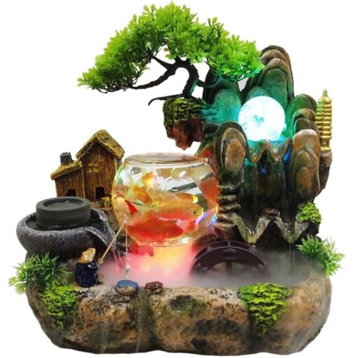 LED Rockery Fountain Waterfall Fengshui Desktop Atomizing Humidifier Indoor Desk