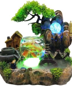 LED Rockery Fountain Waterfall Fengshui Desktop Atomizing Humidifier Indoor Desk