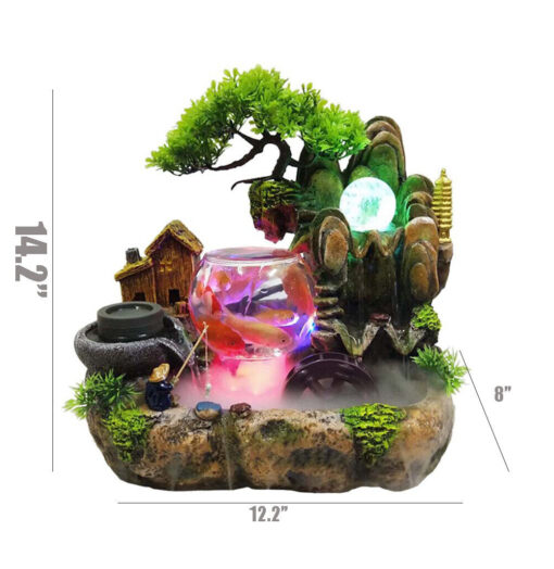 LED Rockery Fountain Waterfall Fengshui Desktop Atomizing Humidifier Indoor Desk