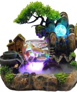 LED Rockery Fountain Waterfall Fengshui Desktop Atomizing Humidifier Indoor Desk