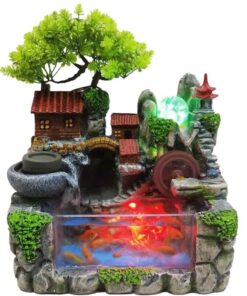 LED Rockery Fountain Waterfall Fengshui Desktop Atomizing Humidifier Indoor Desk