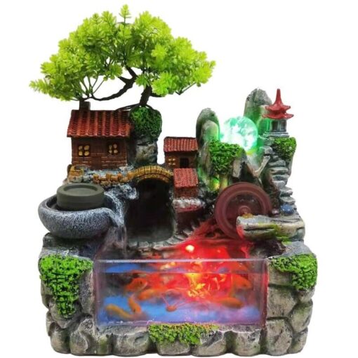 LED Rockery Fountain Waterfall Fengshui Desktop Atomizing Humidifier Indoor Desk