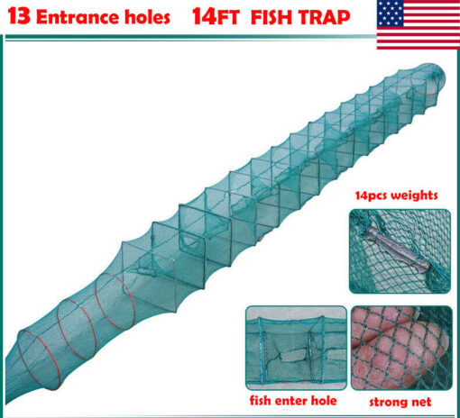 14FT Foldable crawfish trap fish shirmp Trap Crab Net Cast Dip Cage heavy duty