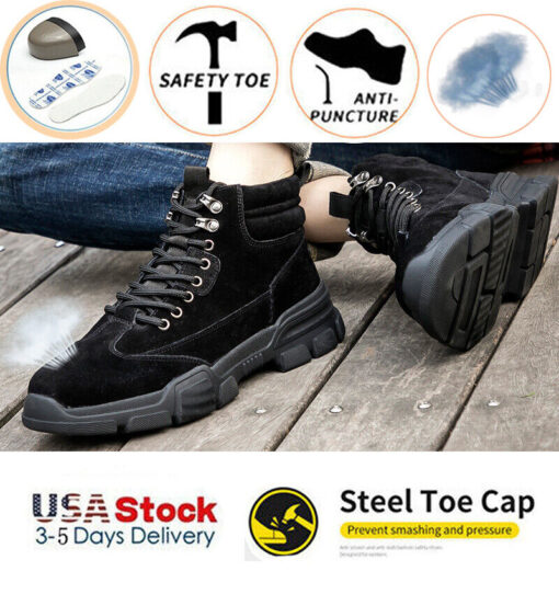 HANHAN Work Boots Steel Toe Cap Mens Safety Shoes Breathable leather Sneakers