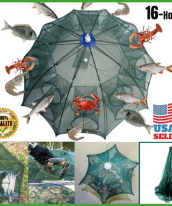 USA Fishing Bait Trap Crab Net Crawdad Shrimp Cast Dip Cage Fish Minow Foldable