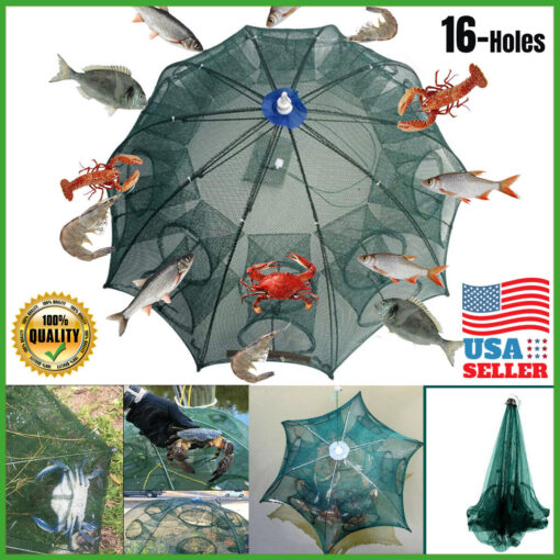 USA Fishing Bait Trap Crab Net Crawdad Shrimp Cast Dip Cage Fish Minow Foldable